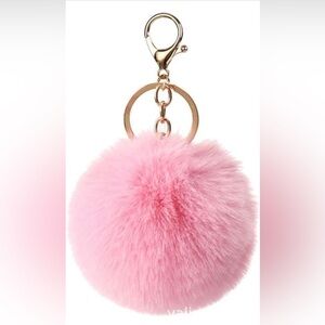 Keychain Bag Charm Pom Pom Fluffy Faux Fur Ball Pink